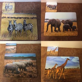 Safari Animals Placemat & Coaster Set - (1x Zebra Set, 1x Rhino Set, 1x Giraffe Set and 1x Elephant Set) by Leonardo Collection
